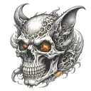 a hell hound half skull fire tattoo design idea