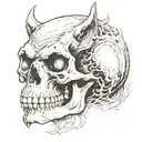 a hell hound half skull fire tattoo design idea