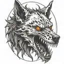 a hell hound wolf skull fire tattoo design idea