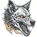a hell hound wolf skull fire tattoo design idea