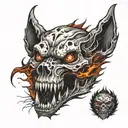 a hell hound wolf half skull fire tattoo design idea