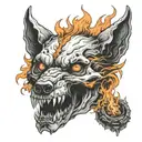 a hell hound wolf half skull fire tattoo design idea