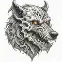 a hell hound wolf skull fire tattoo design idea
