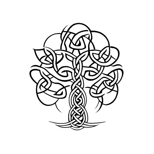 A minimalist tattoo of a Celtic tree of life with musical notes as its branches tattoo design idea