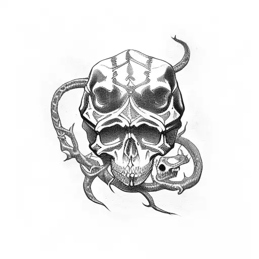 dark snake with skull tattoo design idea