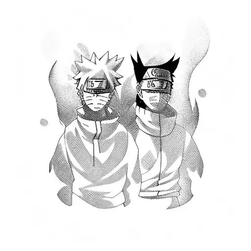 Naruto and Sasuke engaged in an epic battle tattoo design idea