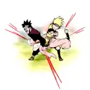 Naruto and Sasuke engaged in an epic battle tattoo design idea