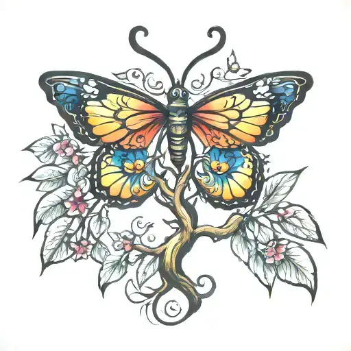 Tree of life whit butterfly tattoo design idea