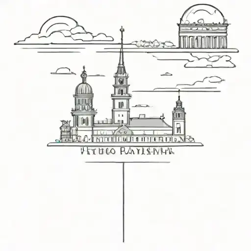 Tattoo. Line art. Black and white outline. Peter and Paul Fortress in St. Petersburg. Tattoo in black and white style. tattoo design idea