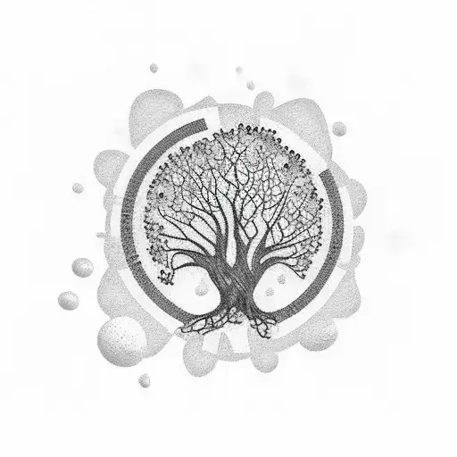 A dotwork tattoo of a family tree with each branch representing a different intelligence agency tattoo design idea