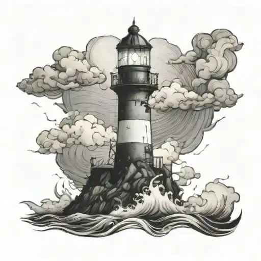 A lighthouse in a stormy sea as a metaphor for guiding oneself through tough times and believing in oneself tattoo design idea