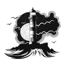A lighthouse in a stormy sea as a metaphor for guiding oneself through tough times and believing in oneself tattoo design idea