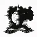 A lighthouse in a stormy sea as a metaphor for guiding oneself through tough times and believing in oneself tattoo design idea