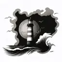 A lighthouse in a stormy sea as a metaphor for guiding oneself through tough times and believing in oneself tattoo design idea