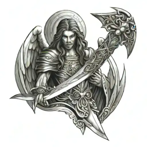 sword of light archangel san miguel angel tattoo design idea