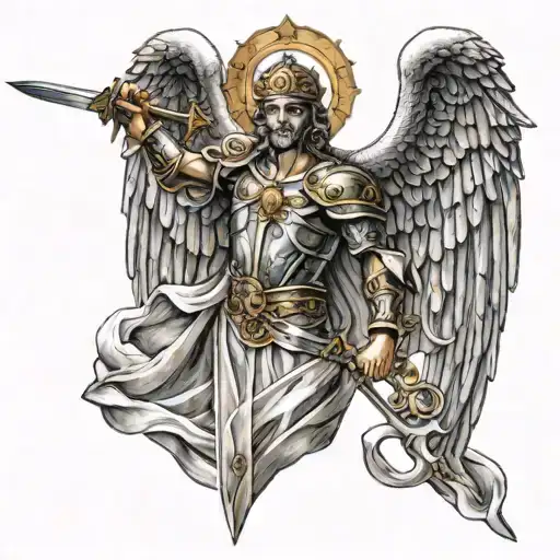 sword of light archangel san miguel angel tattoo design idea