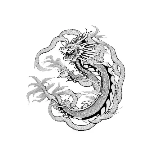 Japanese dragon intertwined with cherry blossoms tattoo design idea