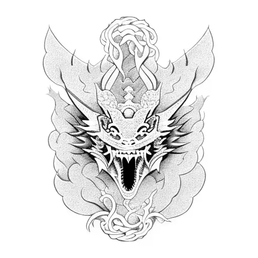 Japanese dragon intertwined with cherry blossoms tattoo design idea