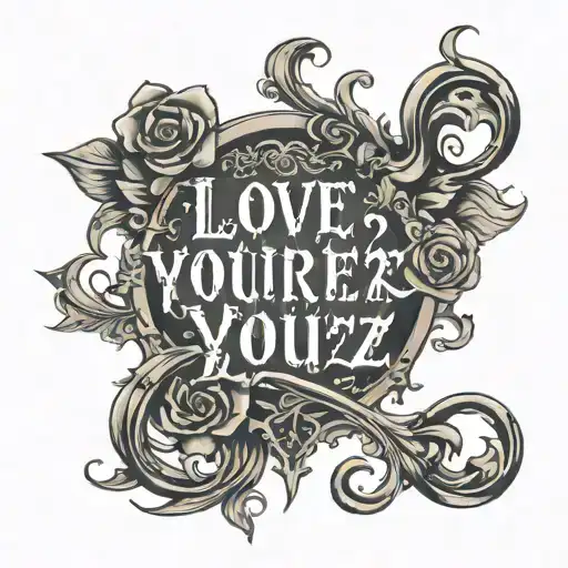 "love yourz" in a gothic font, make five different sizes of the same tattoo tattoo design idea