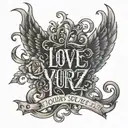"love yourz" in a gothic font, make five different sizes of the same tattoo tattoo design idea