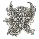 "love yourz" in a gothic font, make five different sizes of the same tattoo tattoo design idea