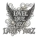 "love yourz" in a gothic font, make five different sizes of the same tattoo tattoo design idea