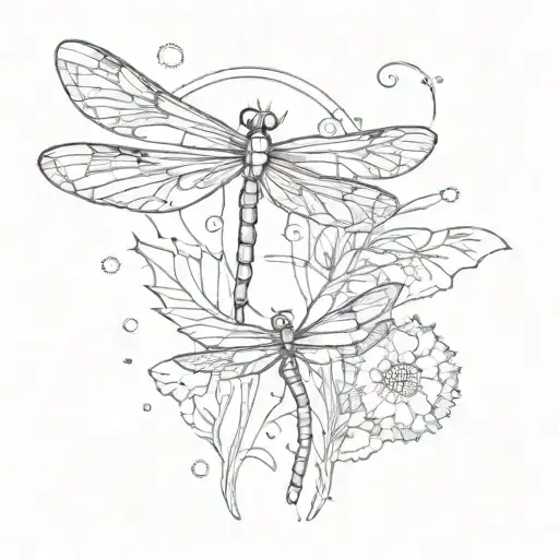 dragonflies surrounding dandelion and quilting design in wings tattoo design idea