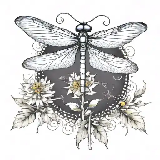 dragonflies surrounding dandelion and quilting design in wings tattoo design idea