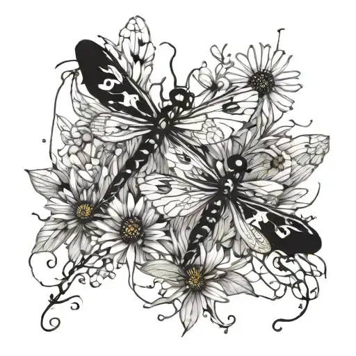 dragonflies surrounding dandelion and quilting design in wings tattoo design idea
