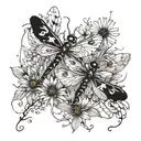 dragonflies surrounding dandelion and quilting design in wings tattoo design idea