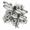 dragonflies surrounding dandelion and quilting design in wings tattoo design idea