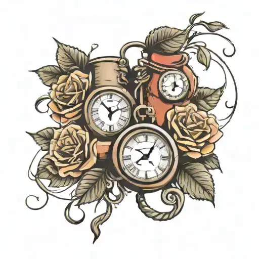 clock, boxing gloves hanging off one, Roses   tattoo design idea