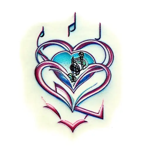 symbol of music note mi with a heart tattoo design idea