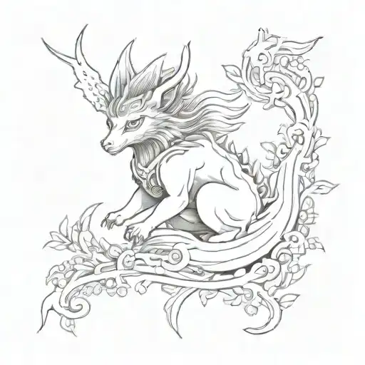 A sketch tattoo of a mythical creature inspired by Japanese mythology and architecture tattoo design idea