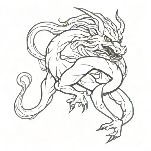 A sketch tattoo of a mythical creature inspired by Japanese mythology and architecture tattoo design idea