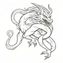 A sketch tattoo of a mythical creature inspired by Japanese mythology and architecture tattoo design idea