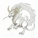A sketch tattoo of a mythical creature inspired by Japanese mythology and architecture tattoo design idea