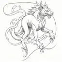 A sketch tattoo of a mythical creature inspired by Japanese mythology and architecture tattoo design idea