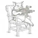 pig small chair machine gun tattoo design idea