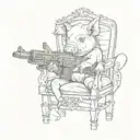pig small chair machine gun tattoo design idea