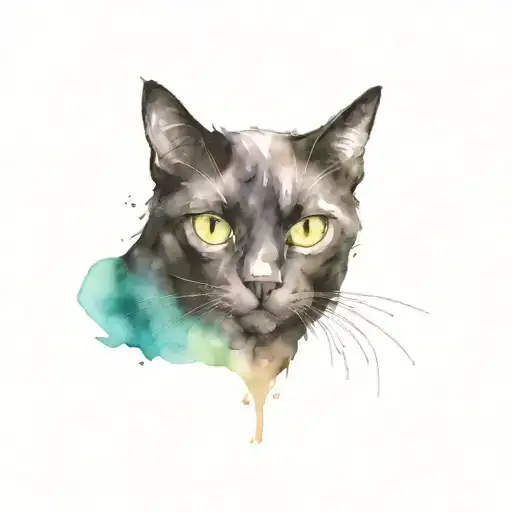 black cat at halloween  tattoo design idea