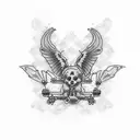 Make a sketch for a small tattoo with the following items: a synthesizer, a red checkered shirt and a B-52 cocktail tattoo design idea