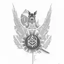 Make a sketch for a small tattoo with the following items: a synthesizer, a red checkered shirt and a B-52 cocktail tattoo design idea