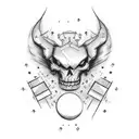 Make a sketch for a small tattoo with the following items: a synthesizer, a red checkered shirt and a B-52 cocktail tattoo design idea