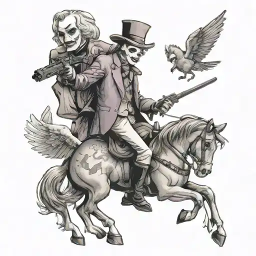 joker, angel, machine gun brothers, uncle scrooge and a horse tattoo design idea