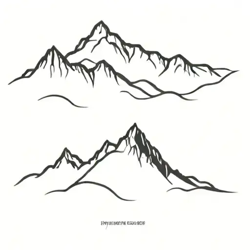 Mountain range silhouette with a hiking trail winding through it tattoo design idea