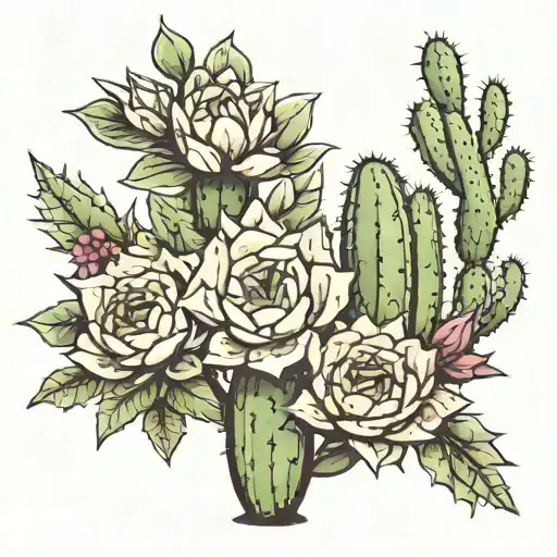 nopales cactus as family tree. include names in tattoo of wife: Estefania and dogs: Lucas and Lana.  tattoo design idea