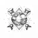 planets and moons inside 3 triangles and planet path circles around  tattoo design idea