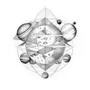 planets and moons inside 3 triangles and planet path circles around  tattoo design idea