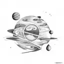 planets and moons inside 3 triangles and planet path circles around  tattoo design idea